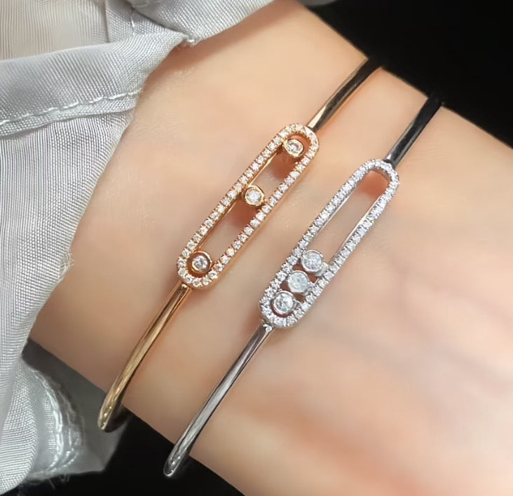 [Twinkle ]Move Pavé Diamond Bangle Bracelet M