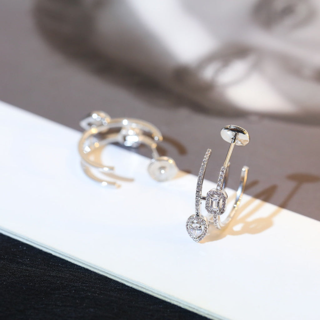 [Twinkle ]CREOLES MY TWIN 2 RANGS SILVER DIAMOND EARRINGS