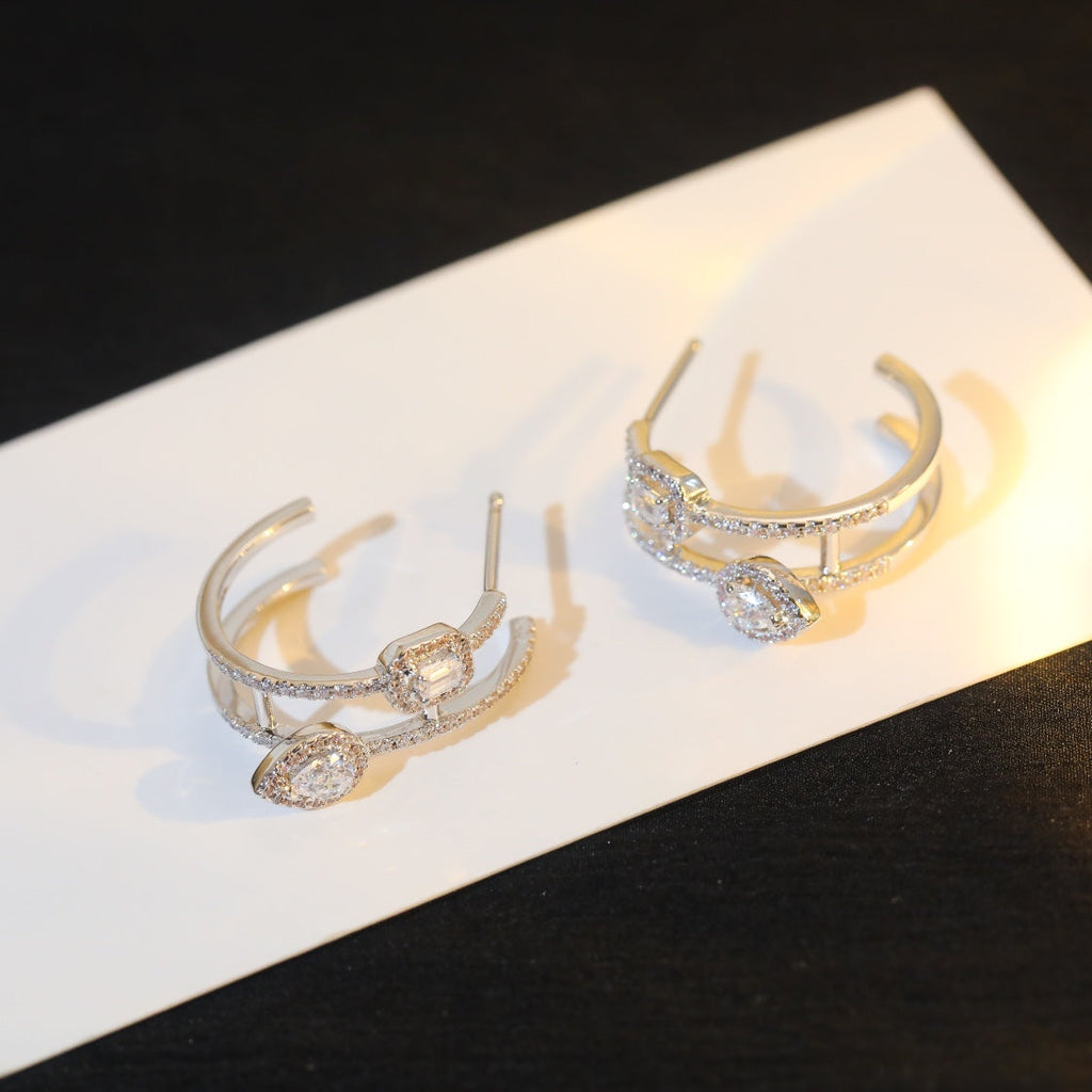 [Twinkle ]CREOLES MY TWIN 2 RANGS SILVER DIAMOND EARRINGS