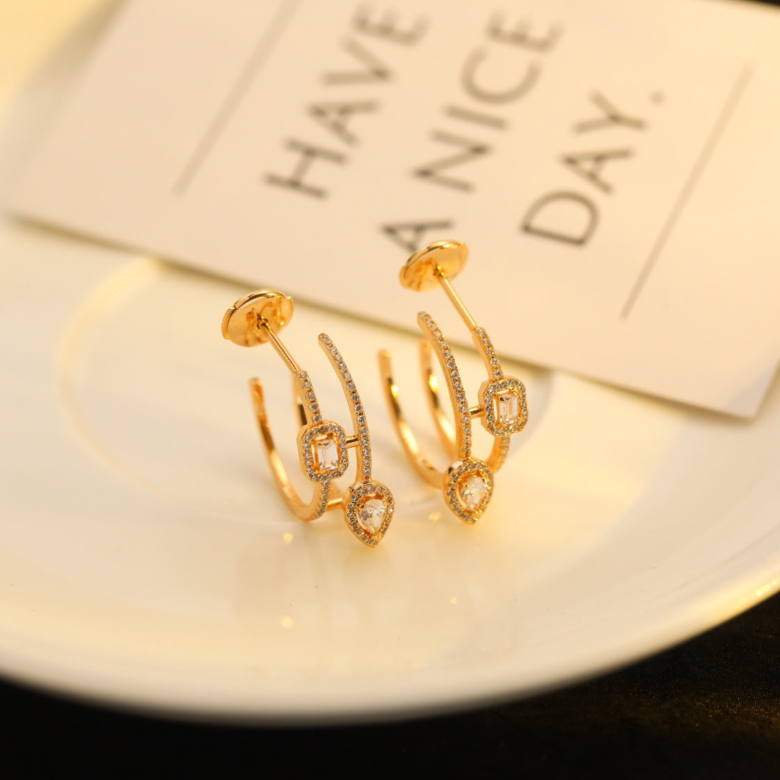 [Twinkle ]CREOLES MY TWIN 2 RANGS SILVER DIAMOND EARRINGS