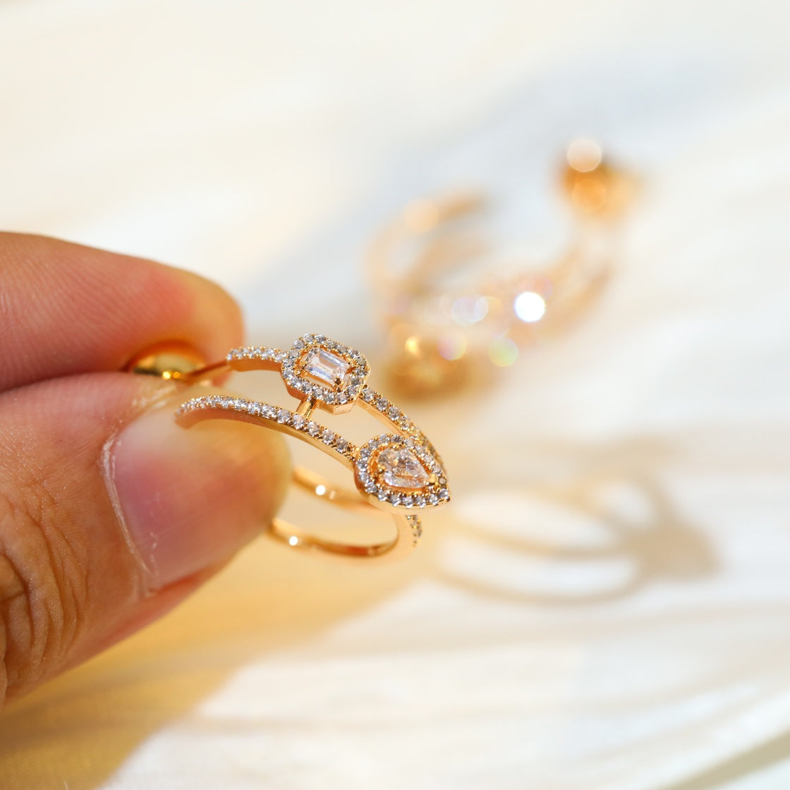 [Twinkle ]CREOLES MY TWIN 2 RANGS SILVER DIAMOND EARRINGS