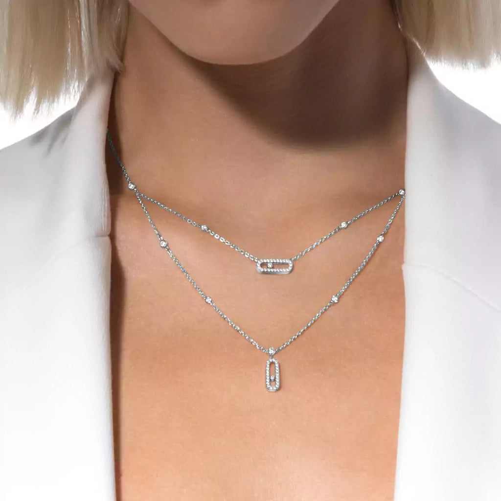 [Twinkle ]2 Rows Rose Gold Diamond Pave_ Necklace Move Uno