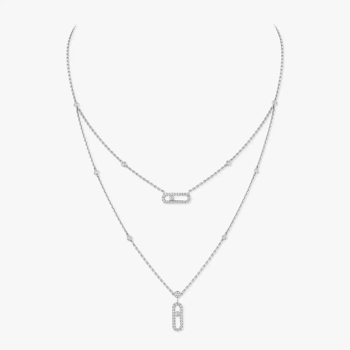 [Twinkle ]2 Rows Rose Gold Diamond Pave_ Necklace Move Uno