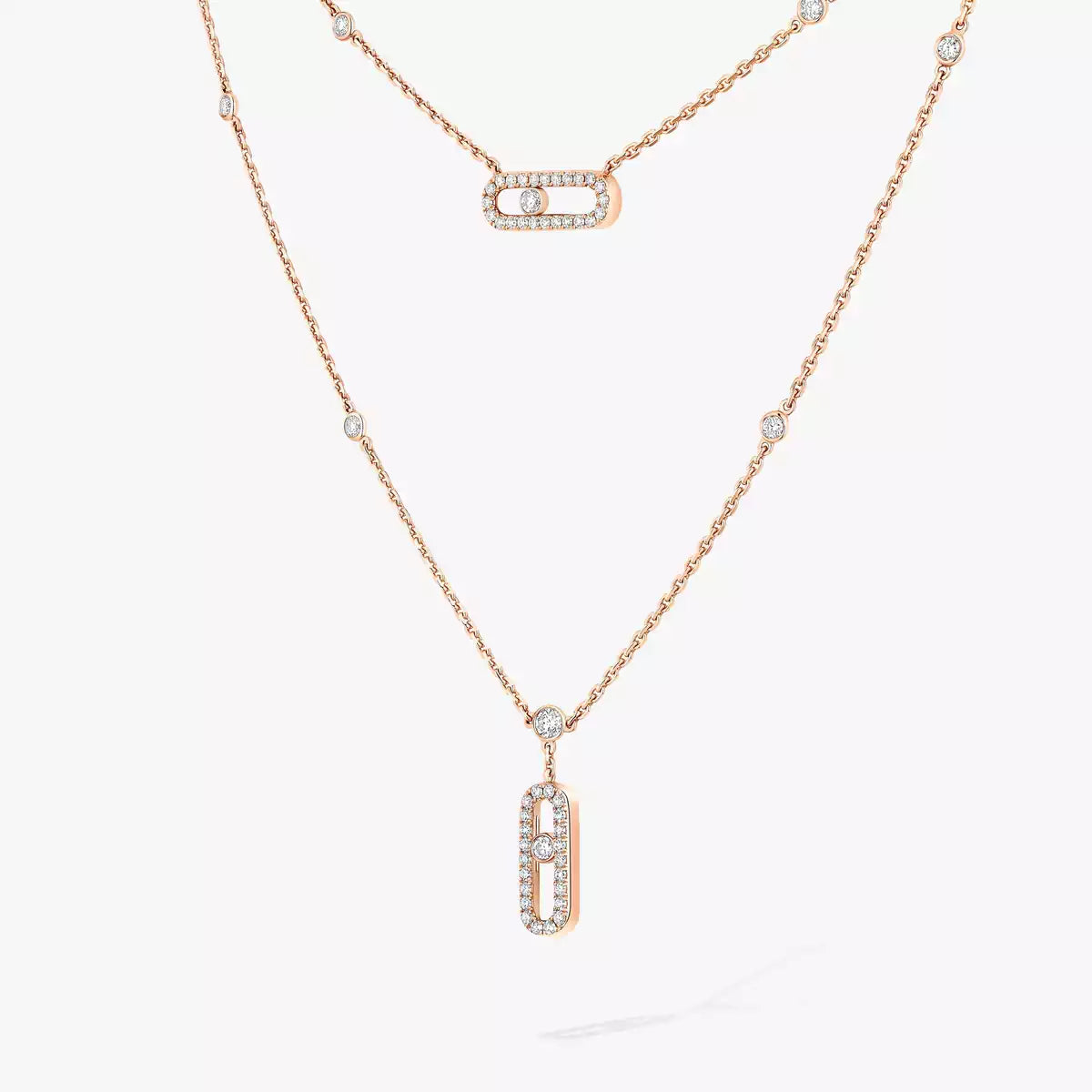 [Twinkle ]2 Rows Rose Gold Diamond Pave_ Necklace Move Uno