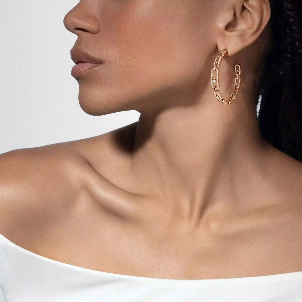 [[Twinkle ]Move Link Diamond Hoop Earrings